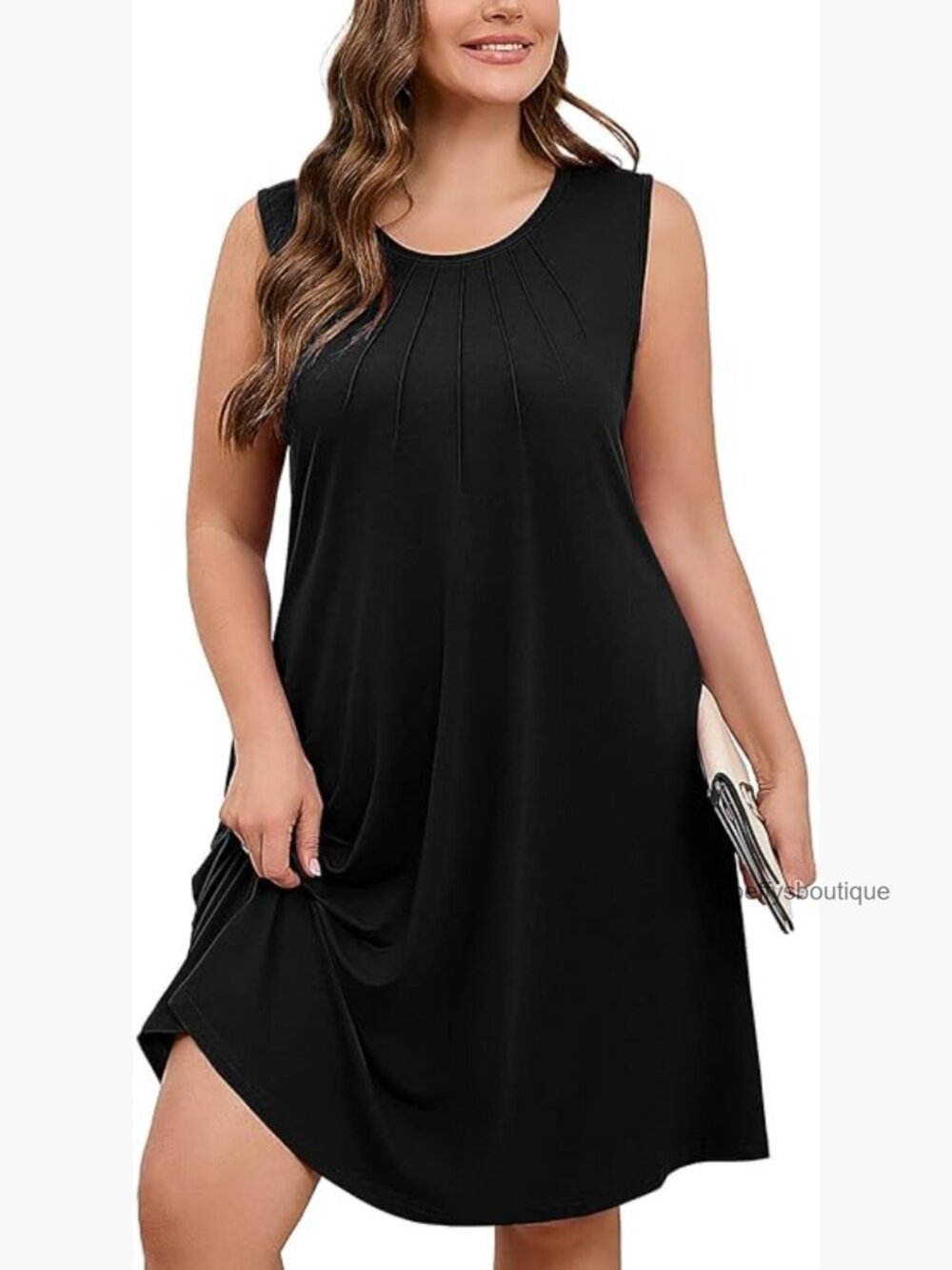 Plus Size Midi Dress Sleeveless A-Line Swing Tank Dress with Pockets 1-5X